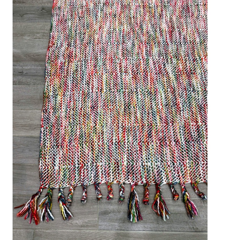 World Market Multicolor Woven Throw Blanket Boho Fringe 50x60 Tassels Textured - Picture 2 of 8